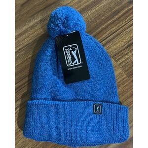 NEW $26 PGA Tour Golf Fleece Lined Cuffed Pom Knit‎ Hat Cap Beanie Blue Grouper